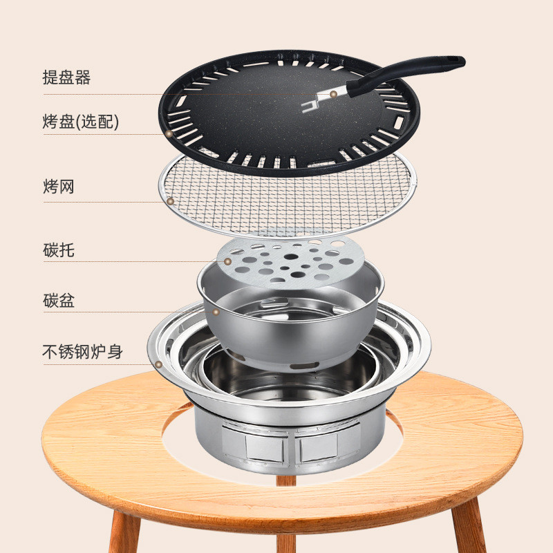 厂家直供 韩式不锈钢烧烤炉庭院烤炉圆形木炭不粘烤肉炉碳烤炉