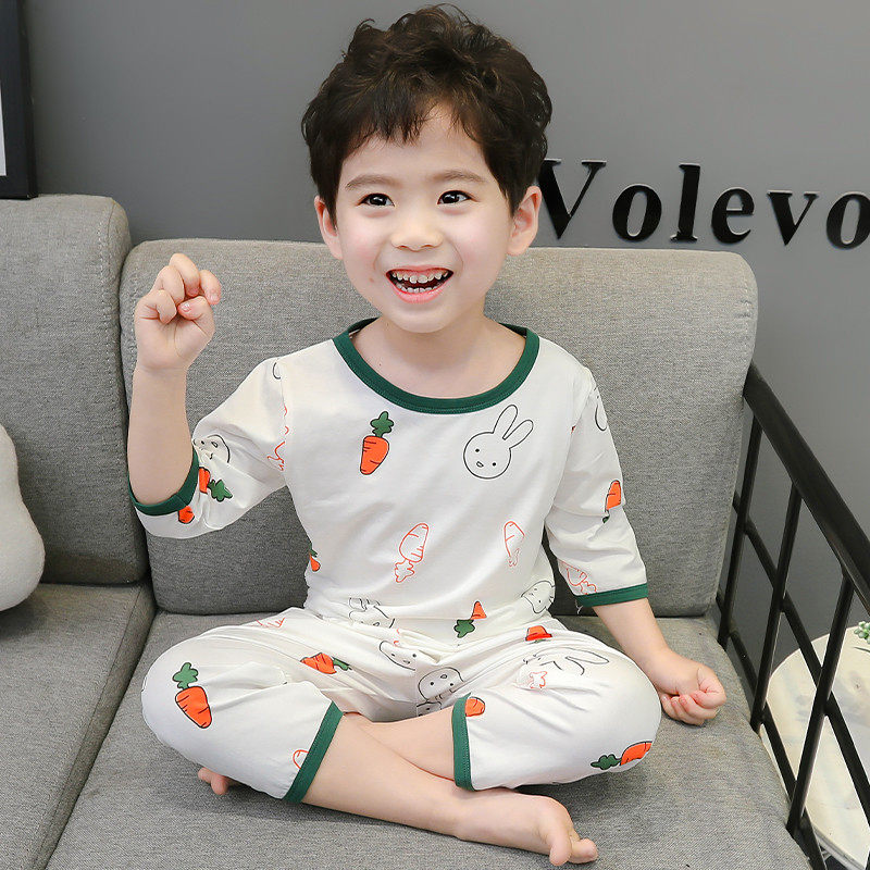 男童睡衣夏款纯棉小童儿童冰丝夏季空调服男宝宝七分袖家居服套装,童装/婴儿装/亲子装,家居服套装,淘宝优惠券,粉丝福利购,淘宝优惠卷