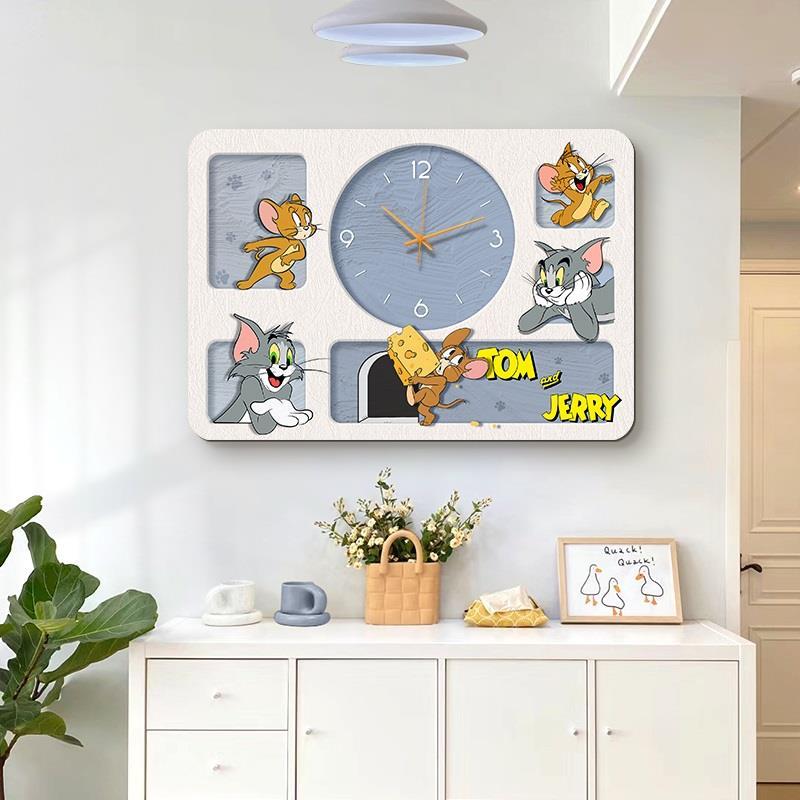 网红猫和老鼠电表箱装饰画带钟表奶油风配电箱遮挡挂画电闸弱电箱