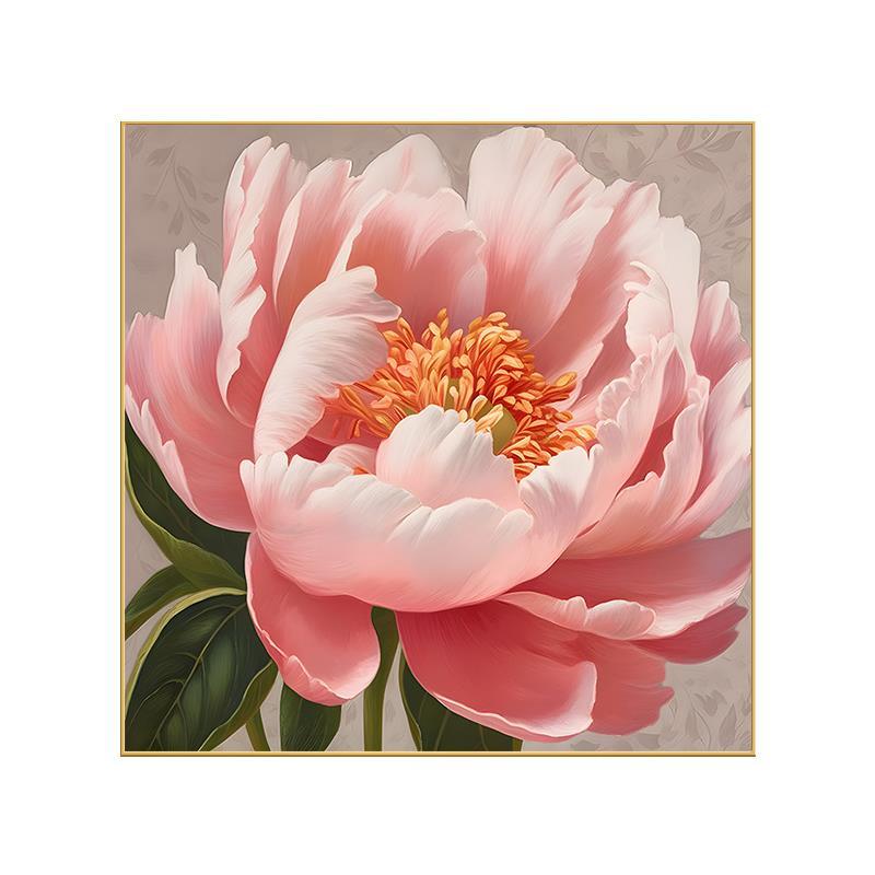 网红现代简约餐厅装饰画粉客色牡丹花高风档壁画奶油厅背景墙花卉图片