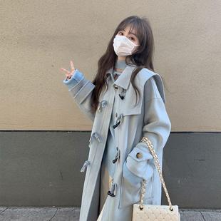 大码 甜美百搭宽松毛呢外套 胖mm300斤冬季 牛角扣毛呢大衣女中长款