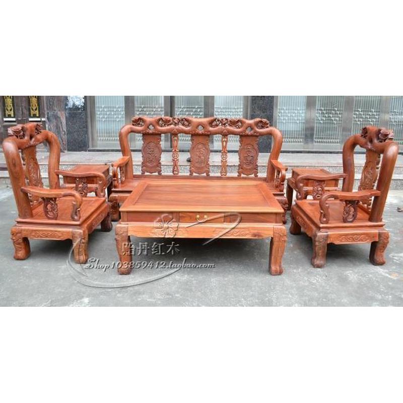 大果紫檀 缅甸玫瑰红木沙发6件套 靠背圆柱10公分(可修改订制)