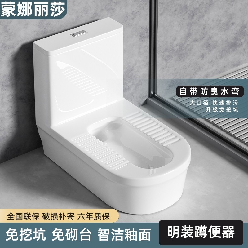 台式一体式蹲便器免挖坑马桶改蹲厕免砌台蹲坑带弯防隔臭卫生间