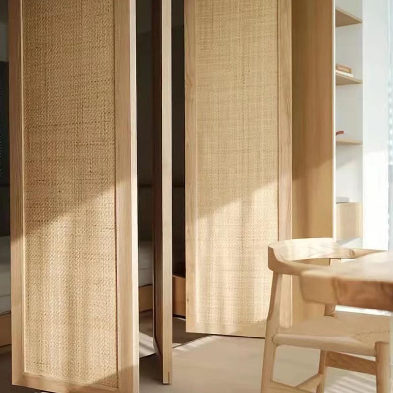 日式藤编隔断移门实木折叠柜门隐形伸缩藤编门定制和室格子推拉门