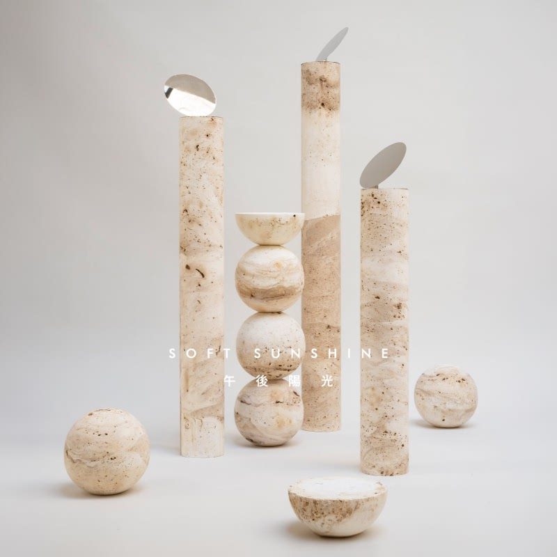 侘寂风黄洞大理圆柱体半圆球形雕塑底座落地摆件台立柱石墩子,家居饰品,落地摆件,淘宝优惠券,粉丝福利购,淘宝优惠卷