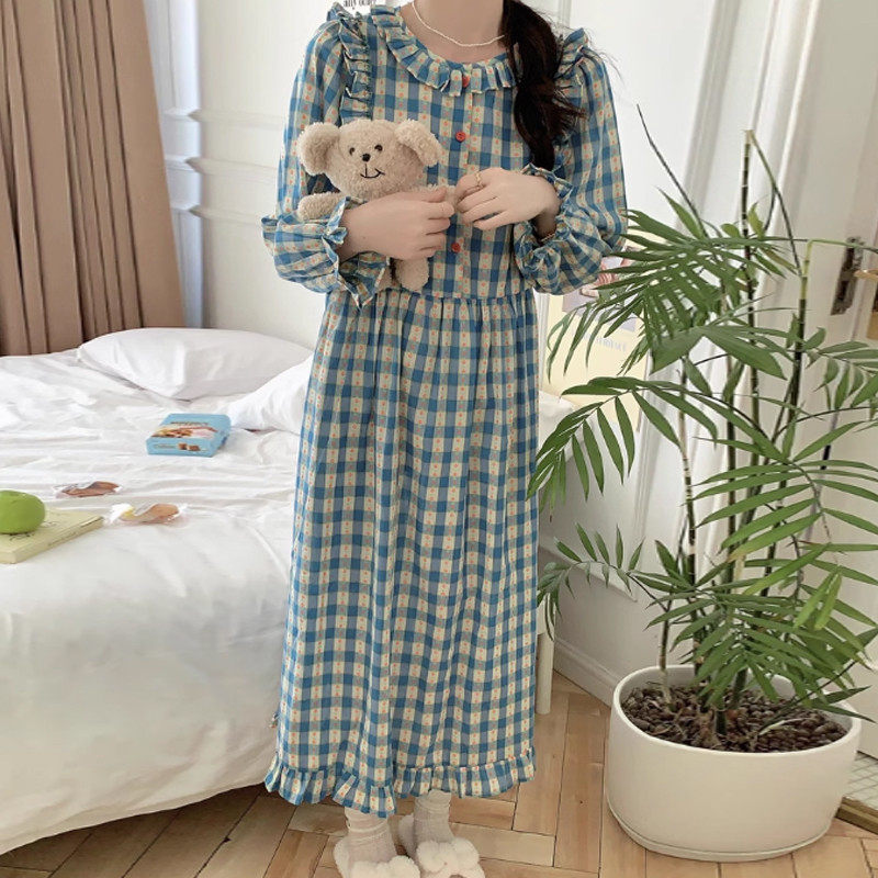 睡裙女款秋冬高级感中长款宽松可外穿睡衣裙法式宫廷风格纹家居服