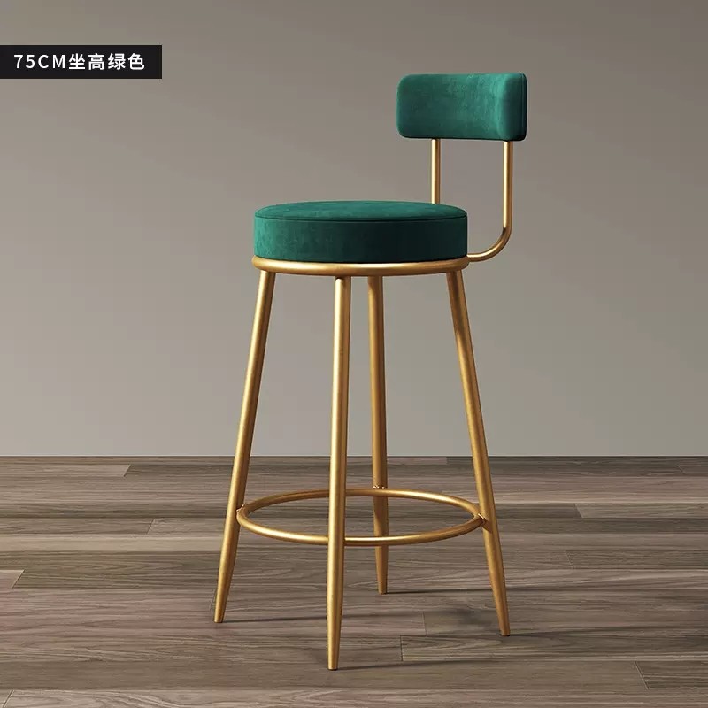 奶茶店吧台椅子现代简约吧台凳金色家用高脚椅酒吧椅靠背铁艺凳子
