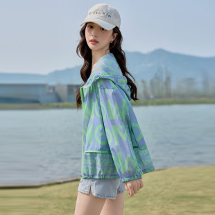 休闲宽松显瘦连帽轻 速发高品质时尚 印花防晒衣女2025夏季 新款 韩版