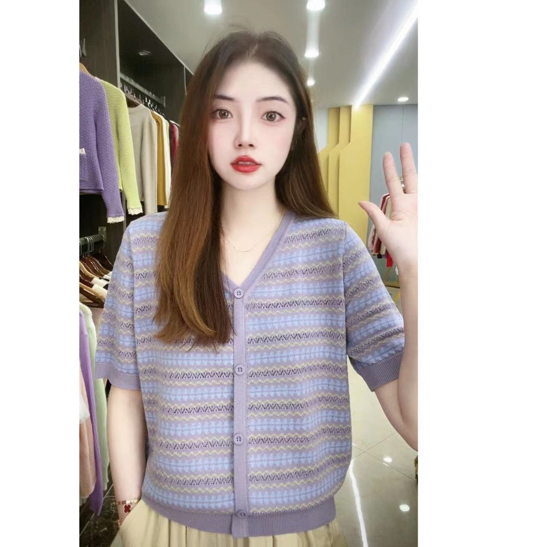 新品大码女装2025夏新款女士短袖t恤针织衫冰丝遮肚子上衣V领胖mm