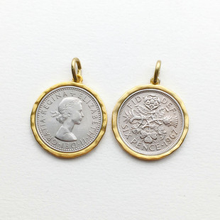 英国六便士硬币加边框包边吊坠子复古人像金银色中古项链小众饰品