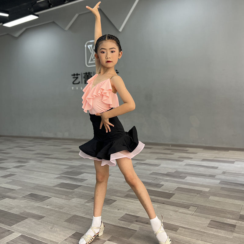 红舞裙夏季新款少儿拉丁女粉色套装恰恰伦巴牛仔练习服表演服演出,运动/瑜伽/健身/球迷用品,拉丁舞练习套装,淘宝优惠券,粉丝福利购,淘宝优惠卷