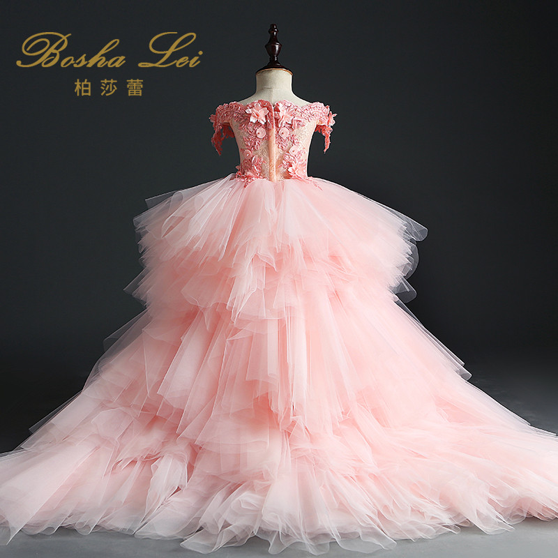 儿童礼服公主裙女童花童婚礼小女孩婚纱拖尾走秀钢琴主持人演出服