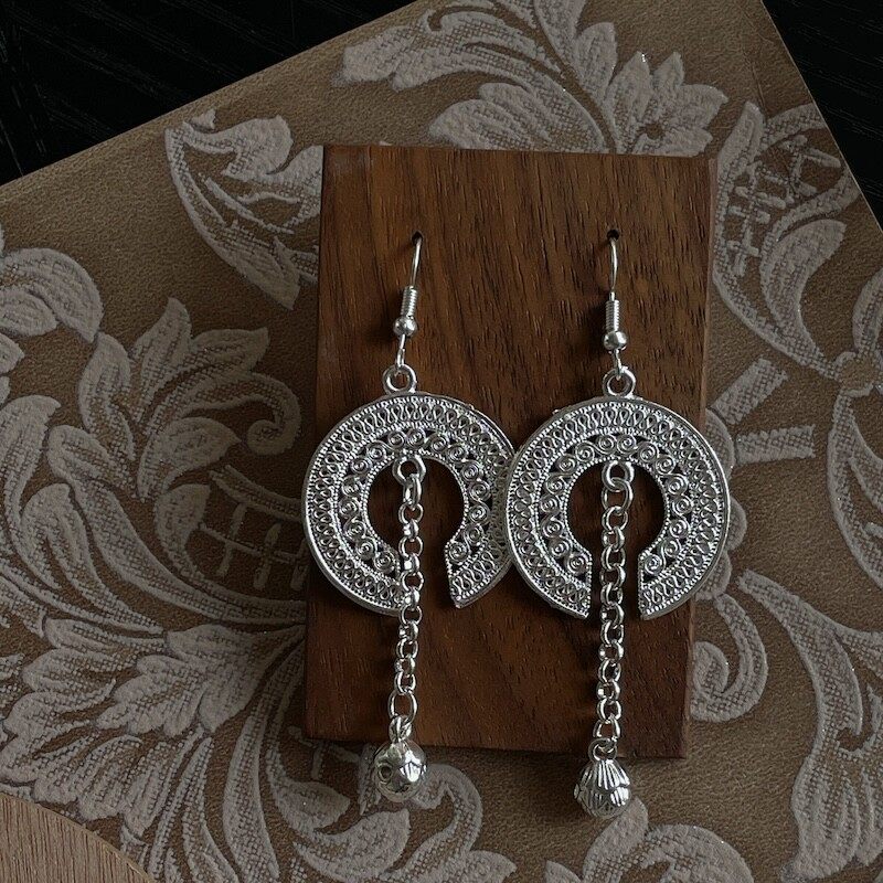 暮鼓晨钟新中式夸张耳环镀银圆形几何长流苏民族风耳饰夹高级感,饰品/流行首饰/时尚饰品新,耳环,淘宝优惠券,粉丝福利购,淘宝优惠卷