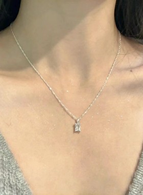 S999纯银冰糖方块项链女轻奢小众高级感2025新款爆款锁骨链送女友