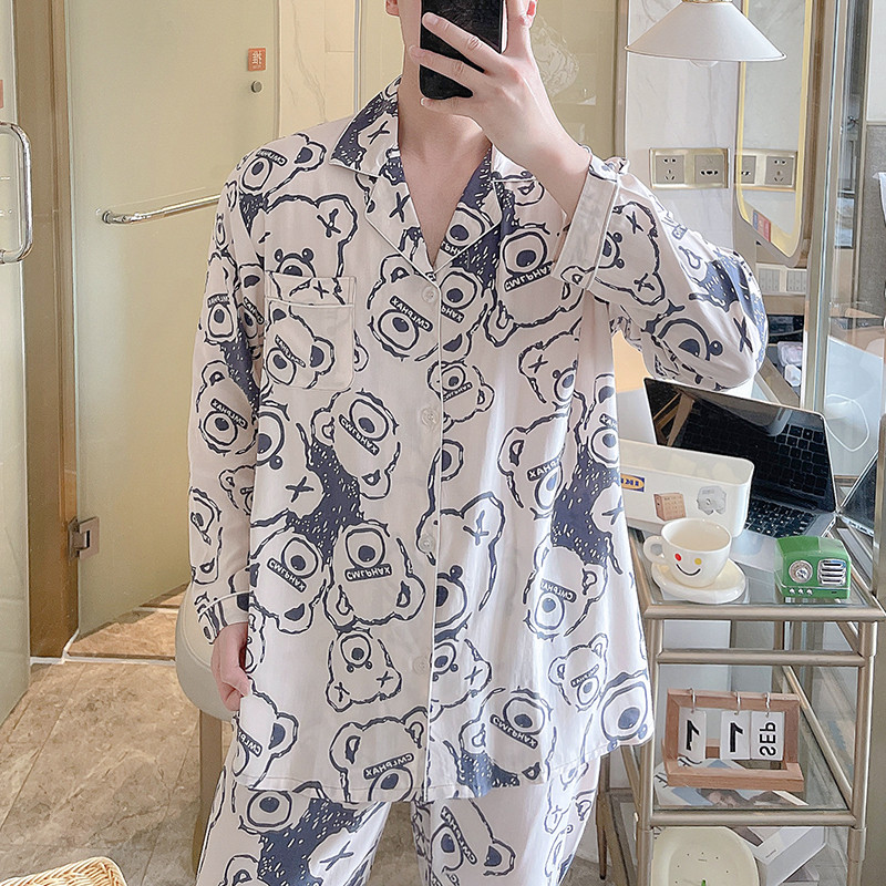 新品2025新款棉绸宽松睡衣套装男款春夏季加大码青少年卡通家居服