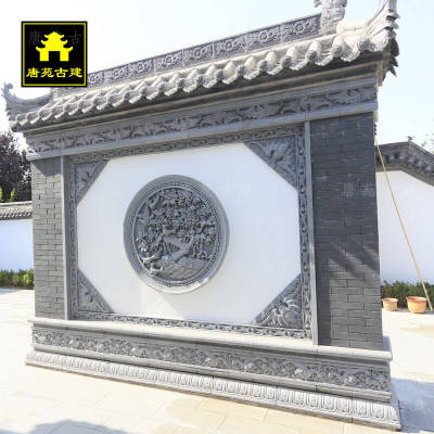 唐苑古建砖雕庭院中式仿古青砖影壁墙福字照壁围墙装饰水泥莲花座