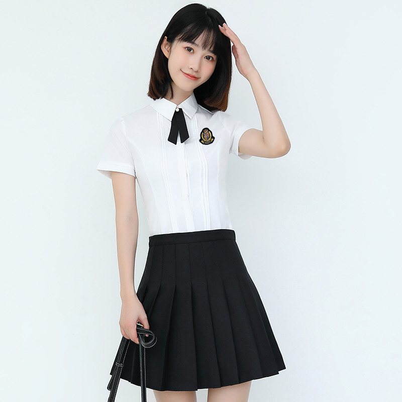 新品幼儿园老师园服幼师行政工作服短袖职业套装教师衬衫百褶裙两