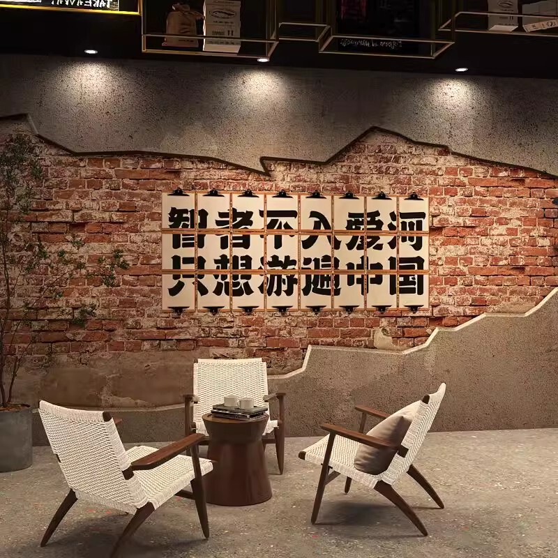 3d叙利亚风格装修壁纸复古做旧怀旧水泥灰烤肉烧烤店墙面装饰墙纸