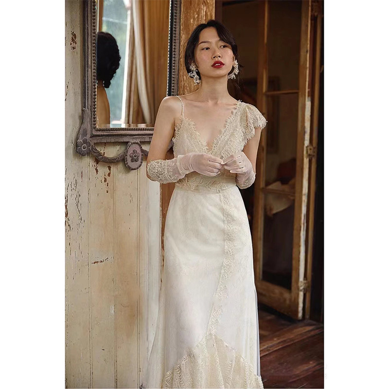 法式轻婚纱2025新款新娘高级感气质迎宾出门纱性感晚宴礼服裙轻奢