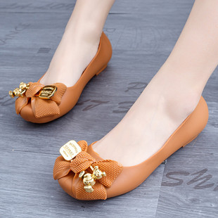 外穿休闲圆头凉鞋 新款 蝴蝶结夏季 女士凉鞋 浅口一脚蹬 纯色平底时尚