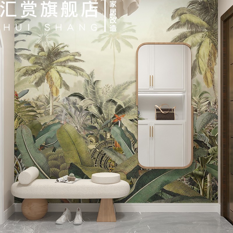 东南亚壁纸自粘卧室电视背景墙纸卫生间防水贴纸墙贴玄关壁画屏风
