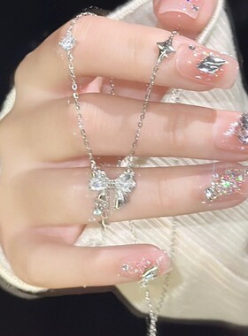 S999纯银闪闪蝴蝶结锆石项链女款秋冬轻奢小众配饰送女生生日礼物