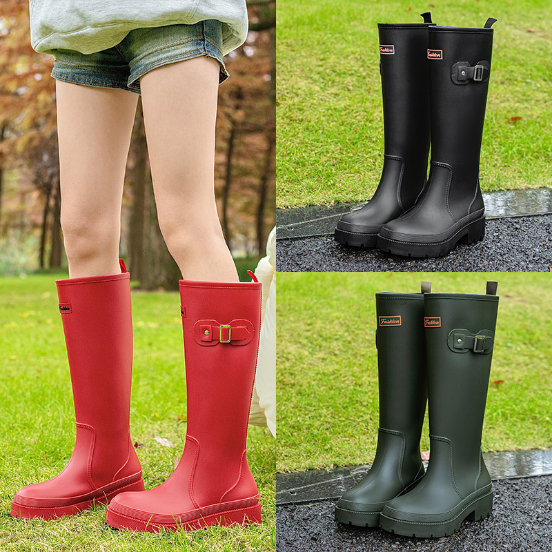 雨鞋女款长筒水鞋防水防滑雨靴时尚款外穿高筒水桶鞋红色成人胶鞋