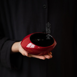 陶瓷烟灰缸家用客厅烟皿烟缸花瓶花插装 圭隐堂故宫红新中式 饰摆件