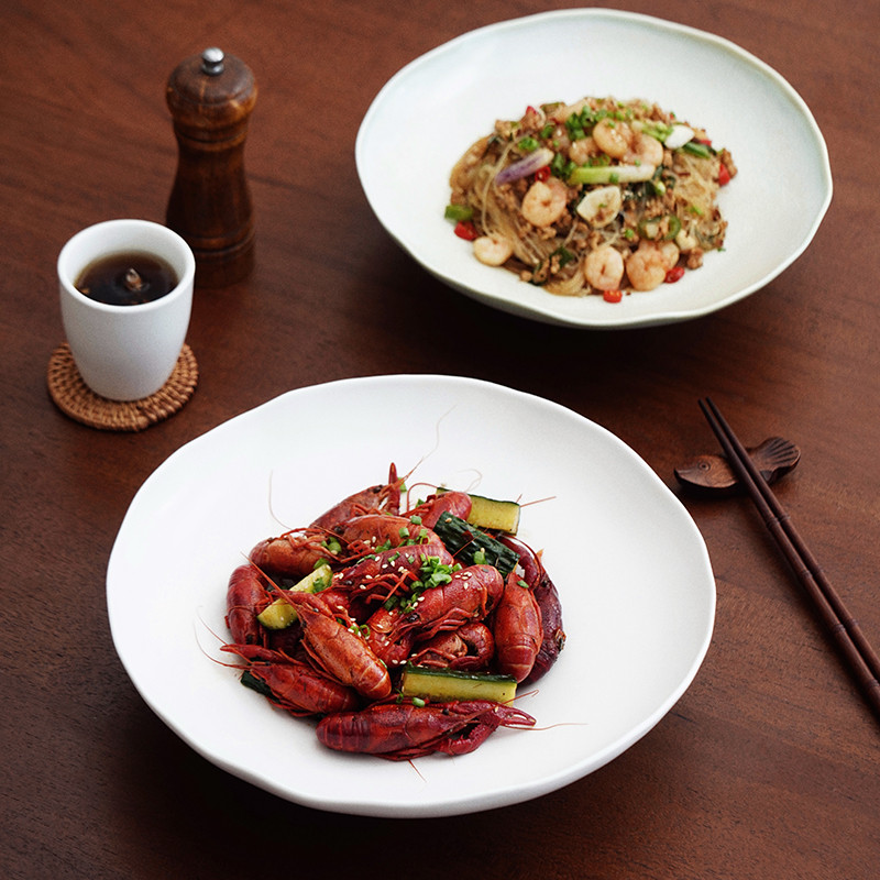 陶柔菜盘子高级高档餐厅纯色餐具圆形创意点心碗家用碗盘陶瓷汤盘