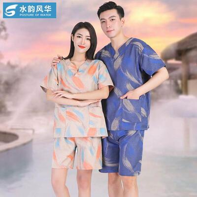 吸汗服浴彩棉服汗蒸服情侣款2024透气新款浴衣桑拿年男女纯棉睡衣