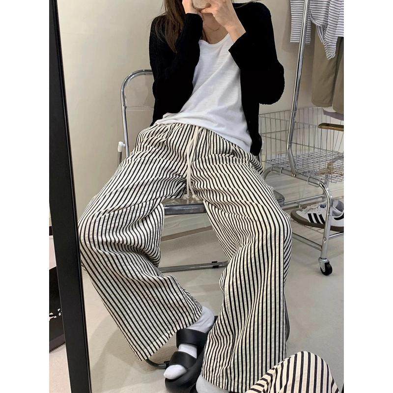 黑白竖条纹小个子夏季女大码休闲慵懒遛弯胖mm显瘦宽松阔腿裤,女装/女士精品,大码裤装,淘宝优惠券,粉丝福利购,淘宝优惠卷