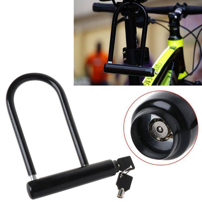 老式便携式U型锁通用自行车防盗锁折叠车专用锁山地车锁带架子