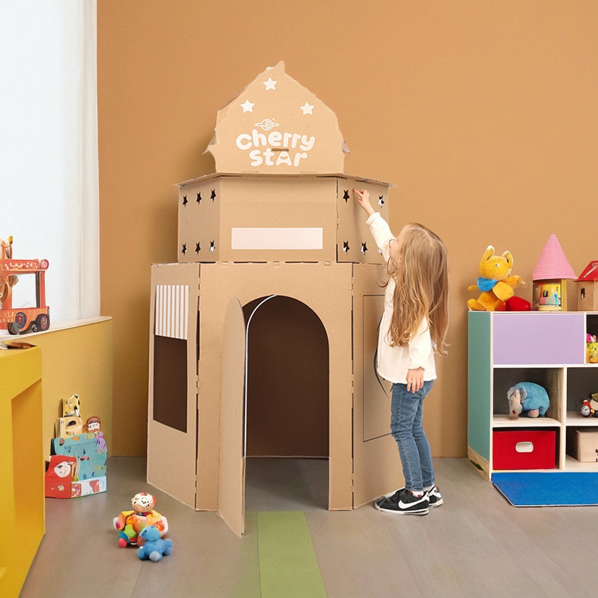超大型樱桃小屋儿童纸箱涂色幼儿园宝宝手工拼装大房子女孩diy