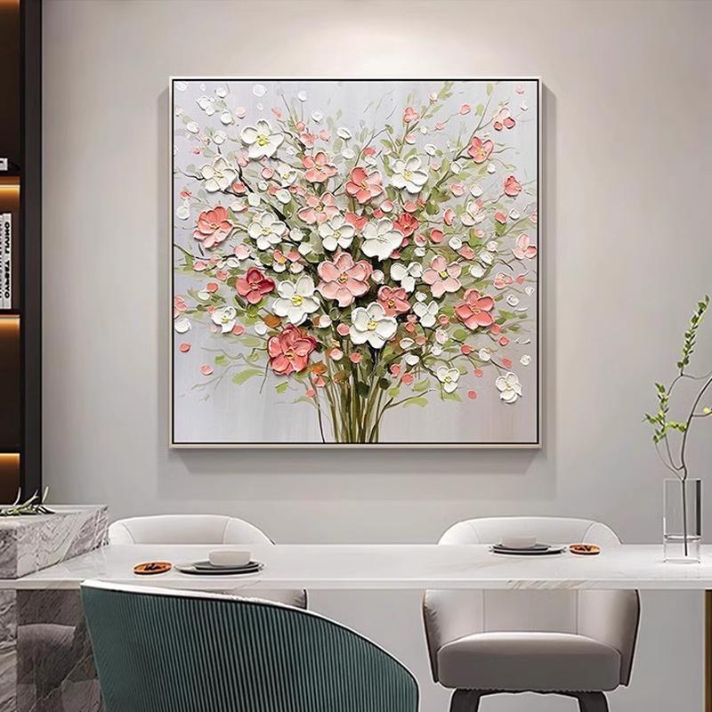 餐厅油画沙发背景墙挂画肌理画现代餐桌装饰画玄关画立体花卉壁画图片