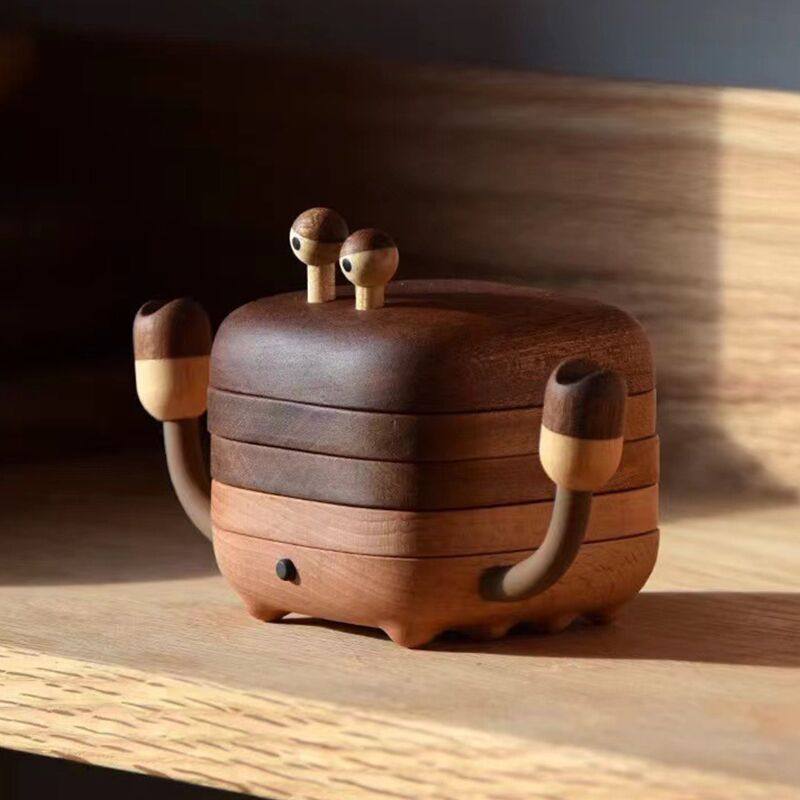 实木卡通文化创意螃蟹茶桌杯垫茶道隔热垫茶托艺术摆件家居装饰品