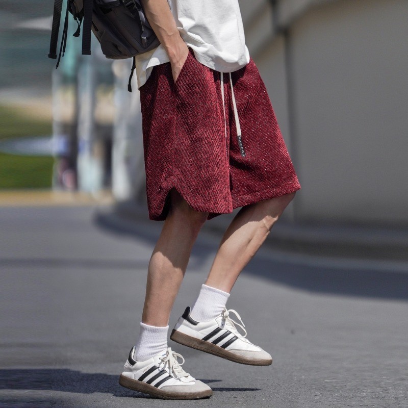 厂家夏季新款美式设计感短裤宽松运动大码男士休闲裤抽绳松紧腰五