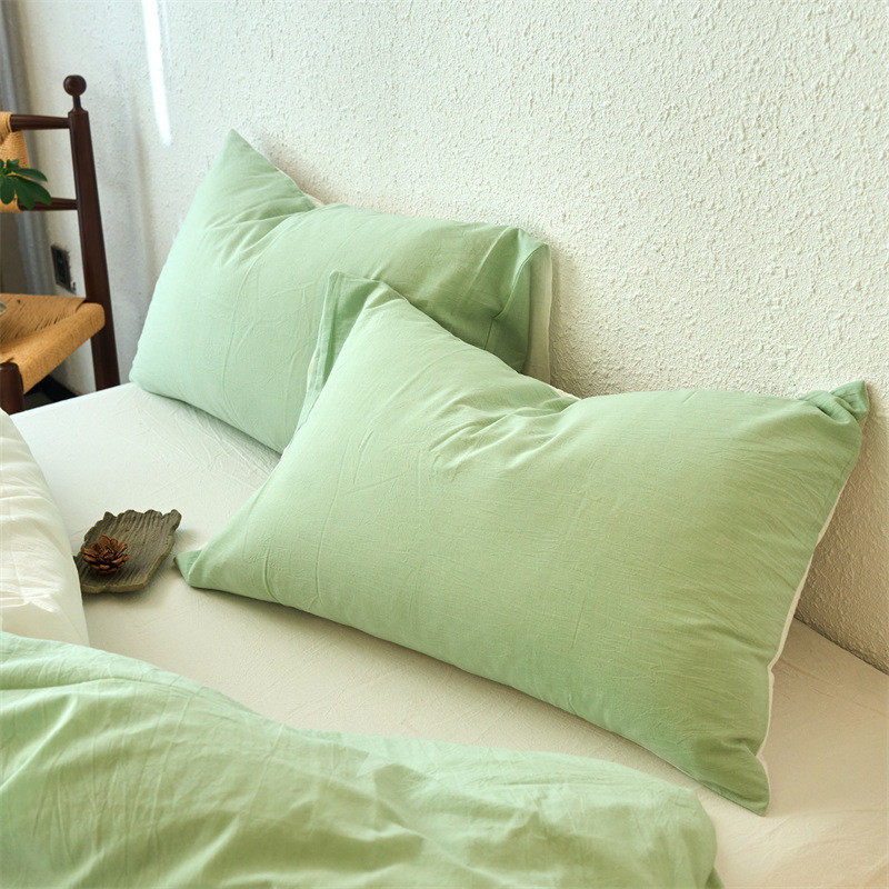 a类色织纯棉枕套48x74家用全棉枕头套一对装纯色水洗棉枕芯套通