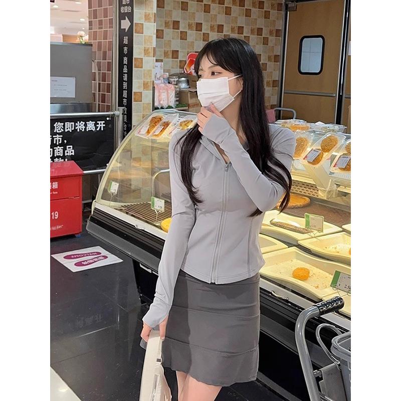 粉色冰丝防晒衣女款2025年夏季辣妹纯欲风紧身显瘦运动瑜伽服外套