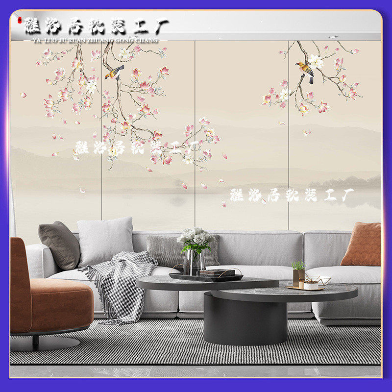 新中式刺绣硬包背景墙定制客厅沙发独绣墙布护墙板木饰面床头卧室,家装主材,背景墙软包,淘宝优惠券,粉丝福利购,淘宝优惠卷