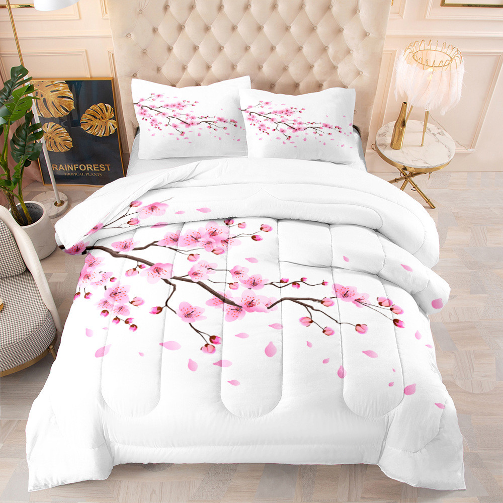 空调被被春天桃花小清新风胖数码印花羽丝棉夏被外贸