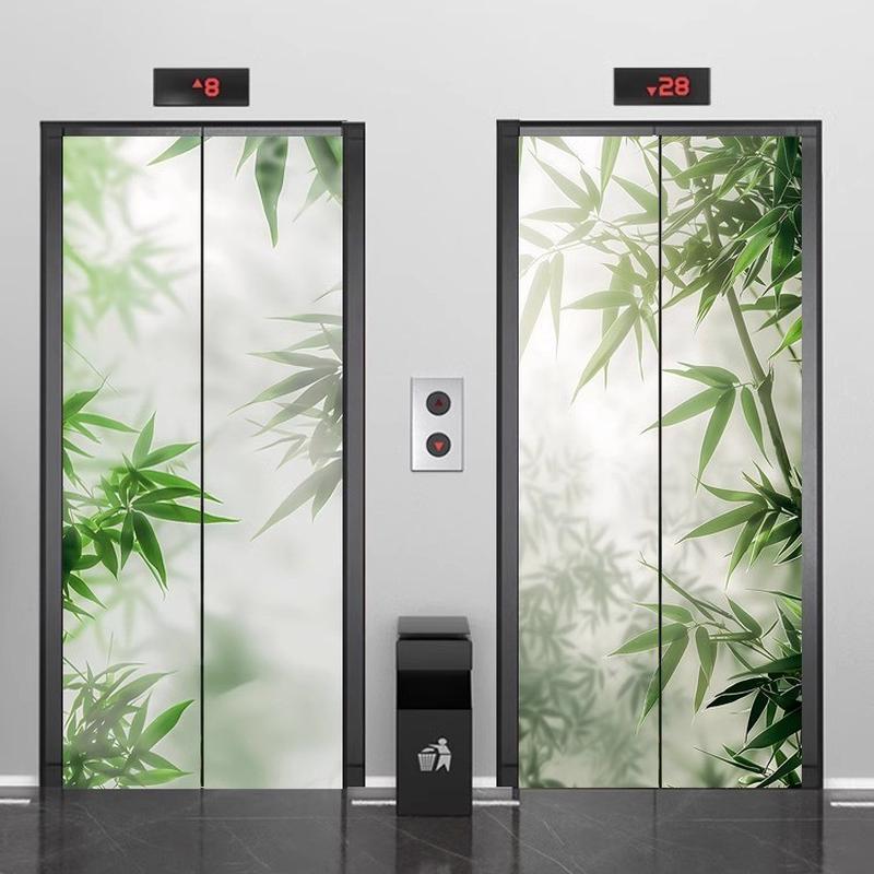 电梯门贴纸门贴商场翻新装饰贴画玻璃电梯口贴养老院消防门竹林图片