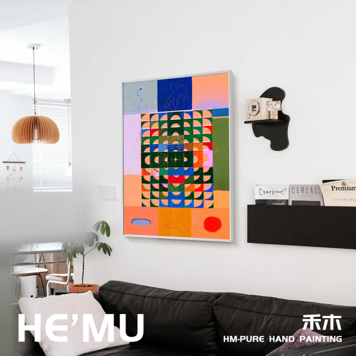 抽象彩色涂鸦纯手绘油画现代小众艺术客厅装饰画方块潮流玄关挂画图片
