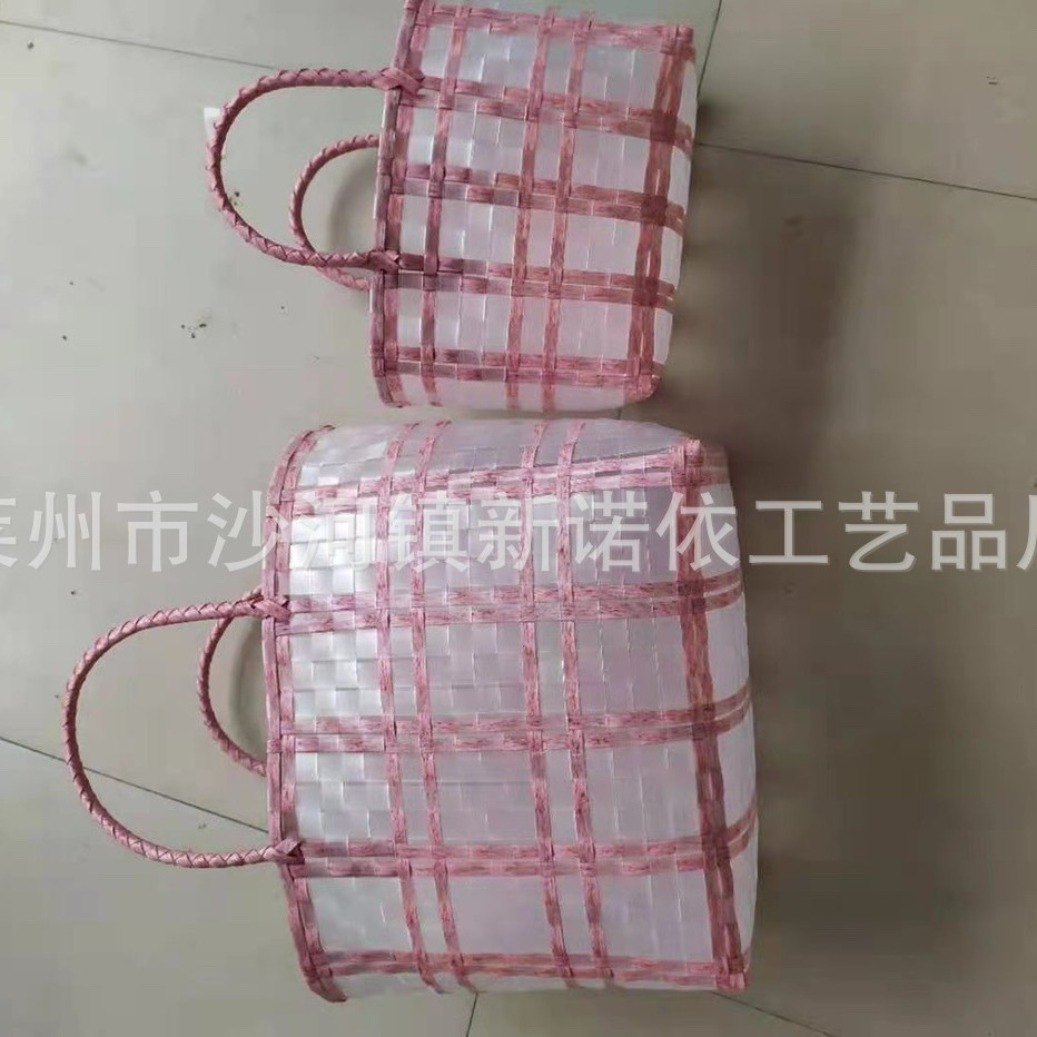 小清新伴手礼包透明果冻塑料手提编织包草编菜篮子草编包沙滩女包