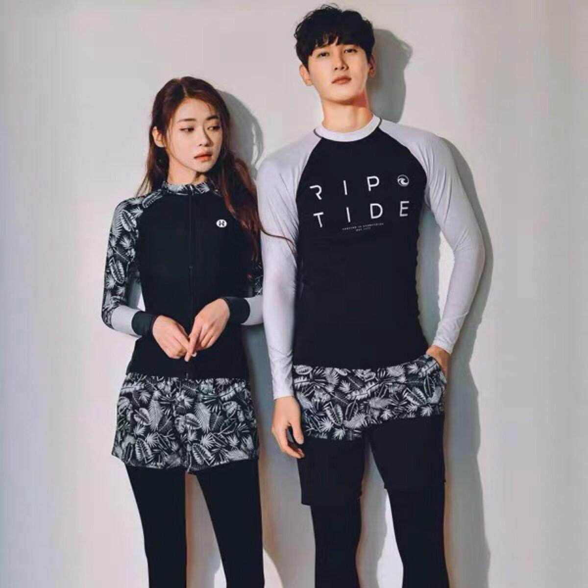 泳衣情侣款水上乐园分体平角两件套保守遮肚显瘦沙滩游泳装潜水服