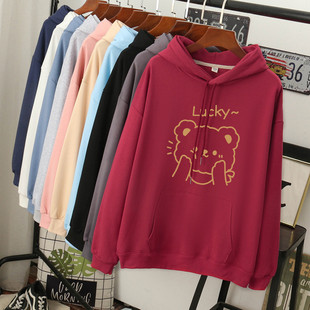 chic 新品 港风复古美式 hiphop连帽卫衣女早秋ins宽松大码 胖mm薄款