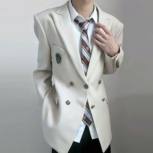 dk男生制服米色西装套装学院休闲