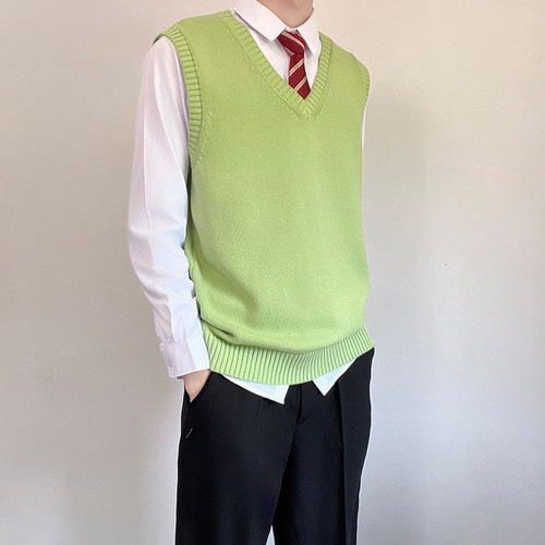 dk制服男原创正版果绿毛衣背心