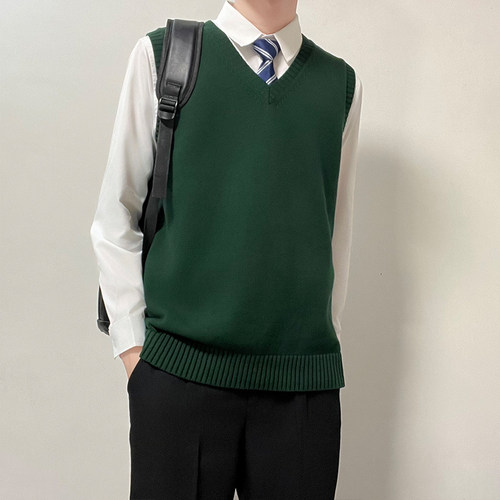 dk制服男无袖毛衣背心新款外穿班服校服套装针织衫小马甲学院校供