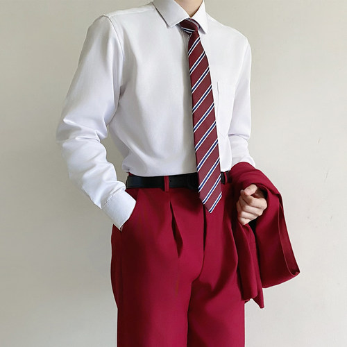 dk制服基础款白色长袖衬衫宽松男