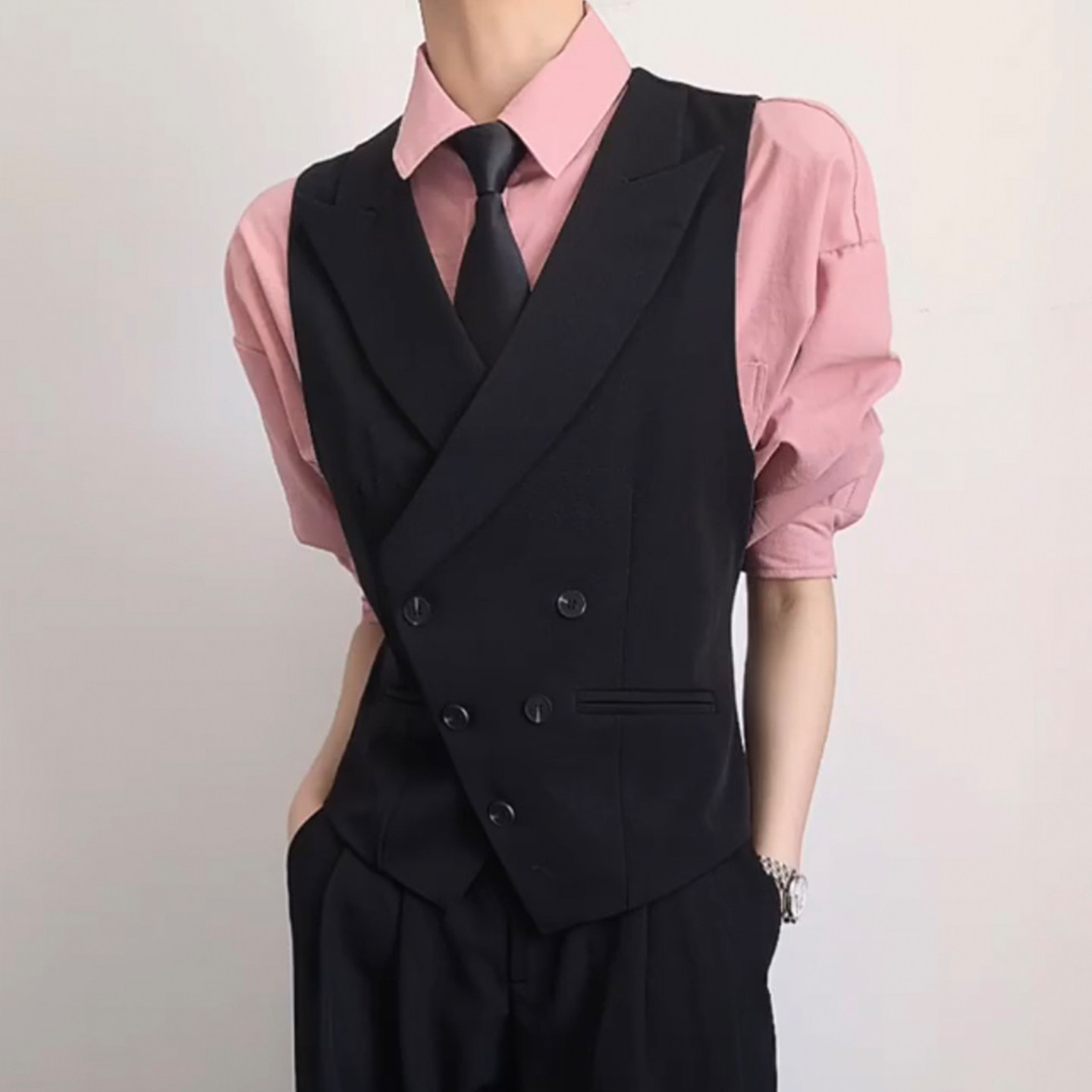 dk制服男女中性风青年黑无袖马甲图片